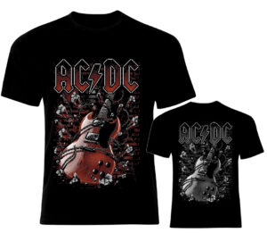 Черна рок тениска AC/DC с китара